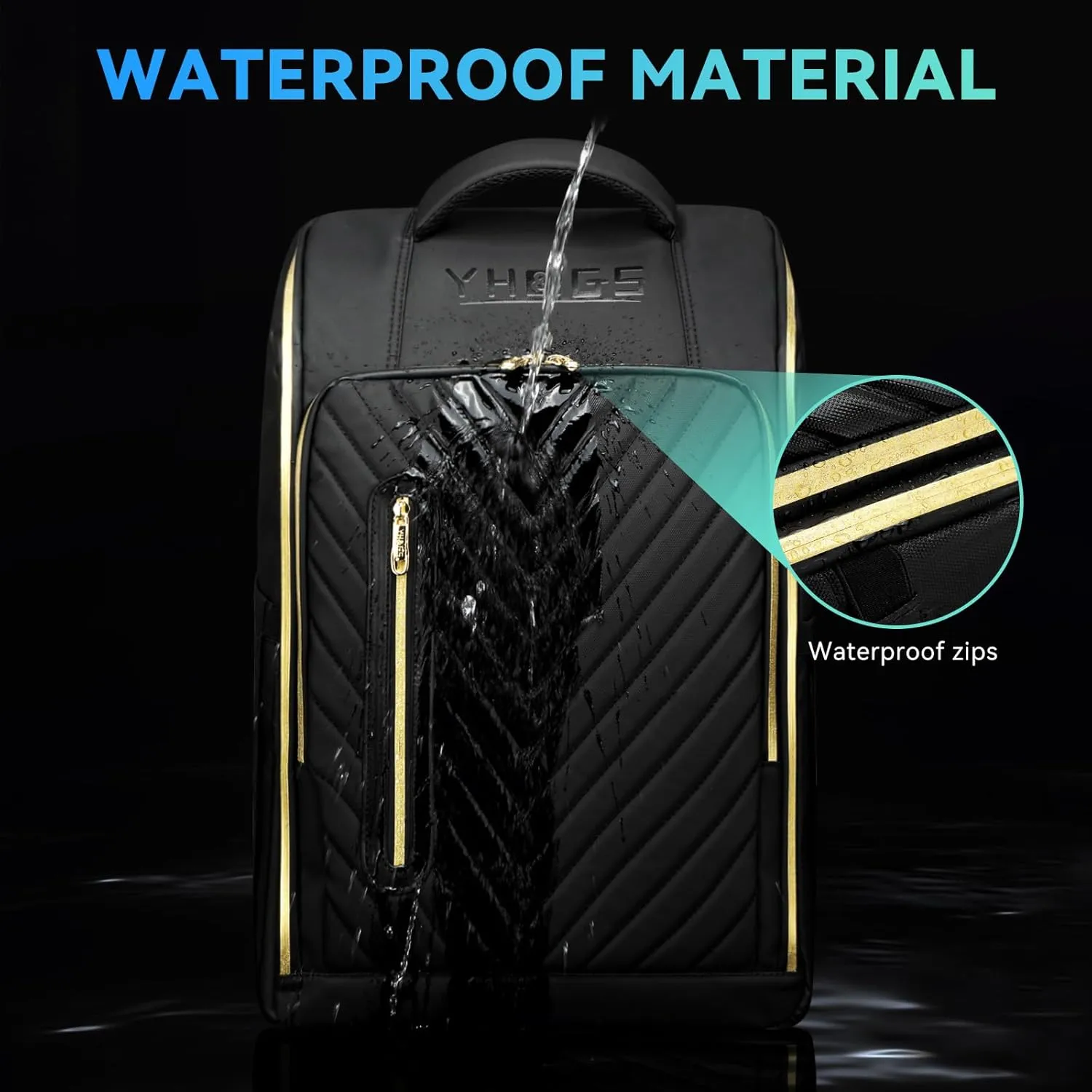 Rolling Backpack, Waterproof Backpack with Wheels for Business Commuter, Carry on Backpack with Laptop Compartment, Fit 15.6/18 Inch Laptop, Wheeled Backpack for Adults (Gold Black)