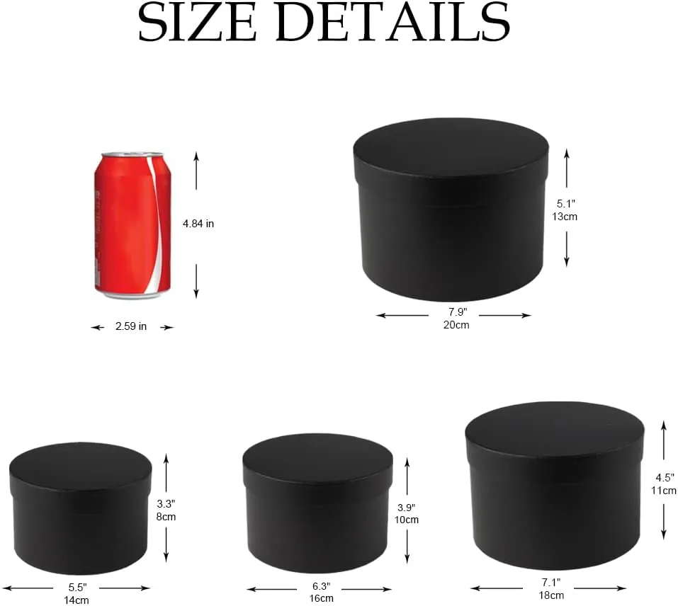Round Gift Boxes with Lids Black Flower Box for Arrangements Round Box Set of 4 Nesting Gift Boxes with Lids for Flowers Arrangements Empty, Bridesmaid, Proposal, Wedding, Birthday, Party Favor