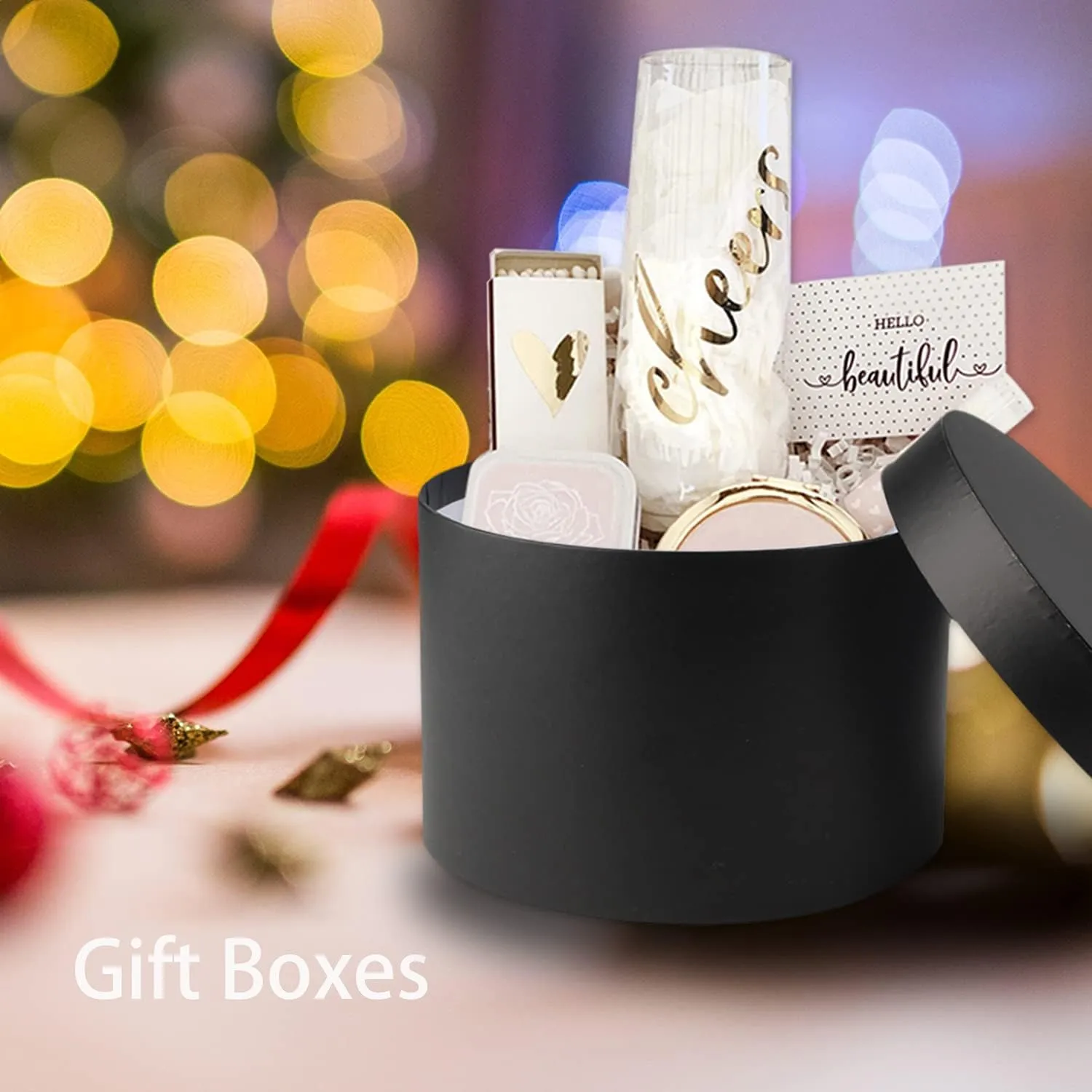 Round Gift Boxes with Lids Black Flower Box for Arrangements Round Box Set of 4 Nesting Gift Boxes with Lids for Flowers Arrangements Empty, Bridesmaid, Proposal, Wedding, Birthday, Party Favor