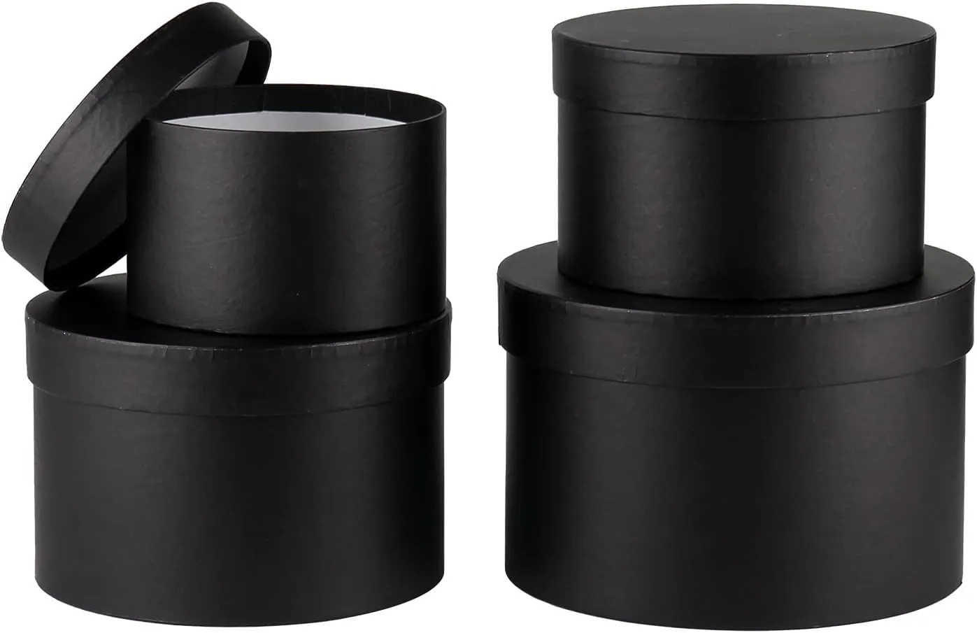 Round Gift Boxes with Lids Black Flower Box for Arrangements Round Box Set of 4 Nesting Gift Boxes with Lids for Flowers Arrangements Empty, Bridesmaid, Proposal, Wedding, Birthday, Party Favor