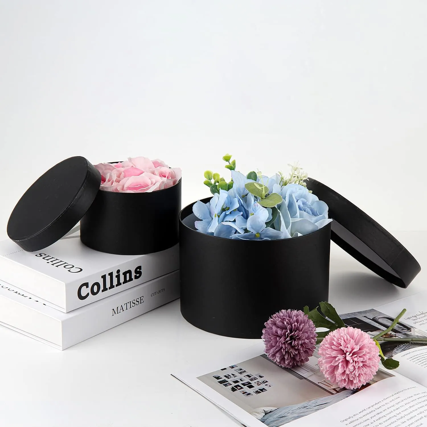 Round Gift Boxes with Lids Black Flower Box for Arrangements Round Box Set of 4 Nesting Gift Boxes with Lids for Flowers Arrangements Empty, Bridesmaid, Proposal, Wedding, Birthday, Party Favor