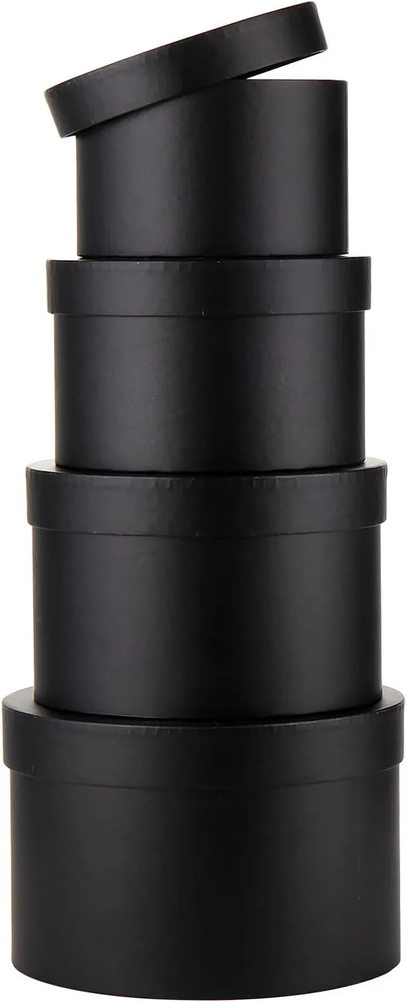 Round Gift Boxes with Lids Black Flower Box for Arrangements Round Box Set of 4 Nesting Gift Boxes with Lids for Flowers Arrangements Empty, Bridesmaid, Proposal, Wedding, Birthday, Party Favor