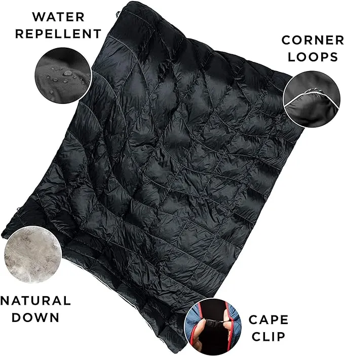 Rumpl The Down Blanket | Outdoor Down Camping Blanket for Traveling, Picnics, Beach Trips, Concerts | Black, 2-Person