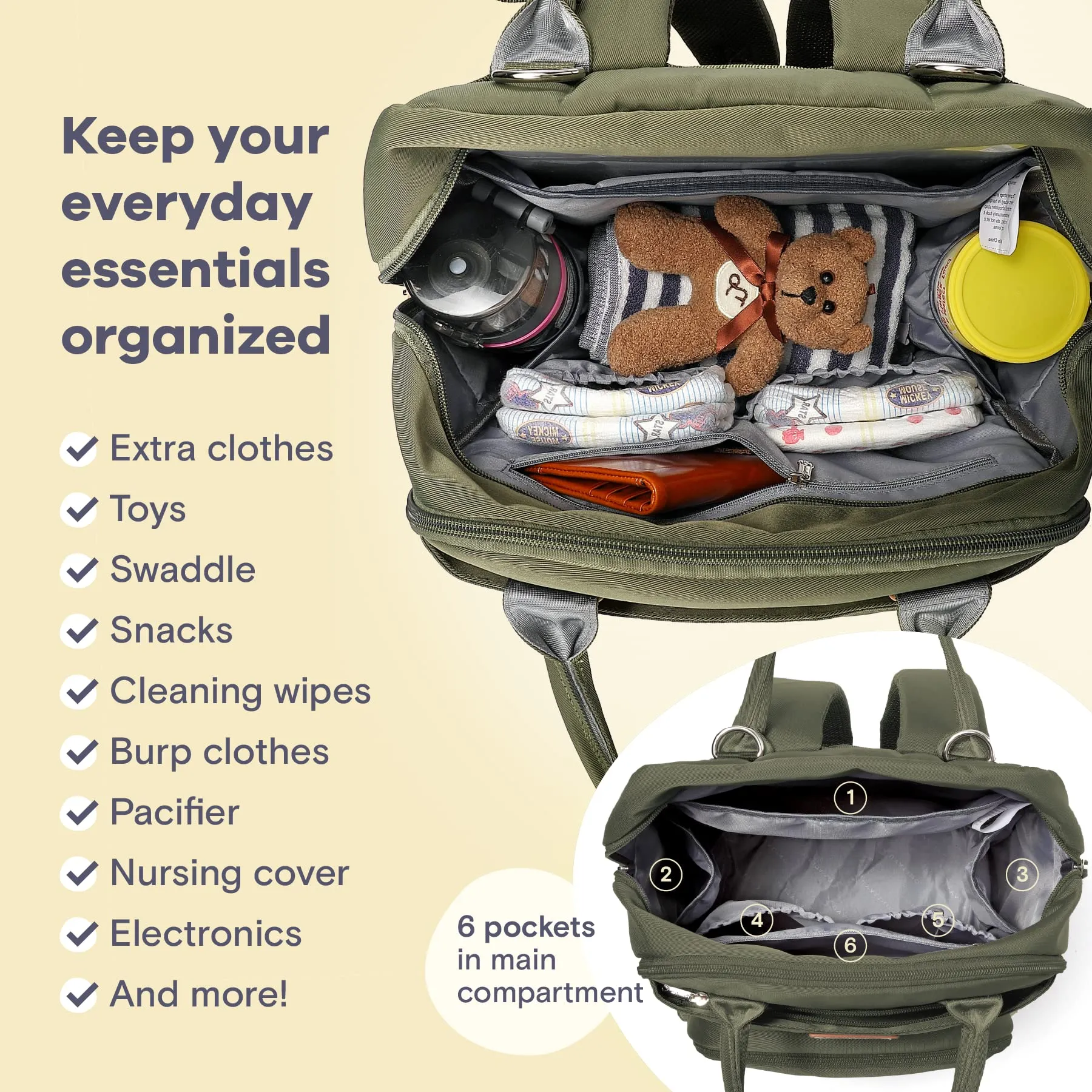 Ruvalino Classic Diaper Bag Backpack - Army Green