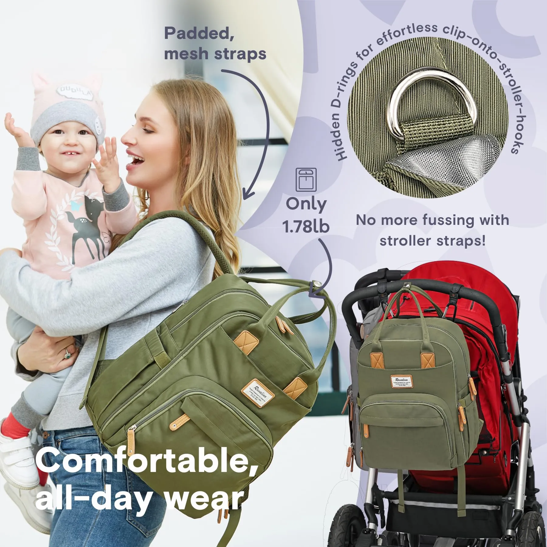 Ruvalino Classic Diaper Bag Backpack - Army Green