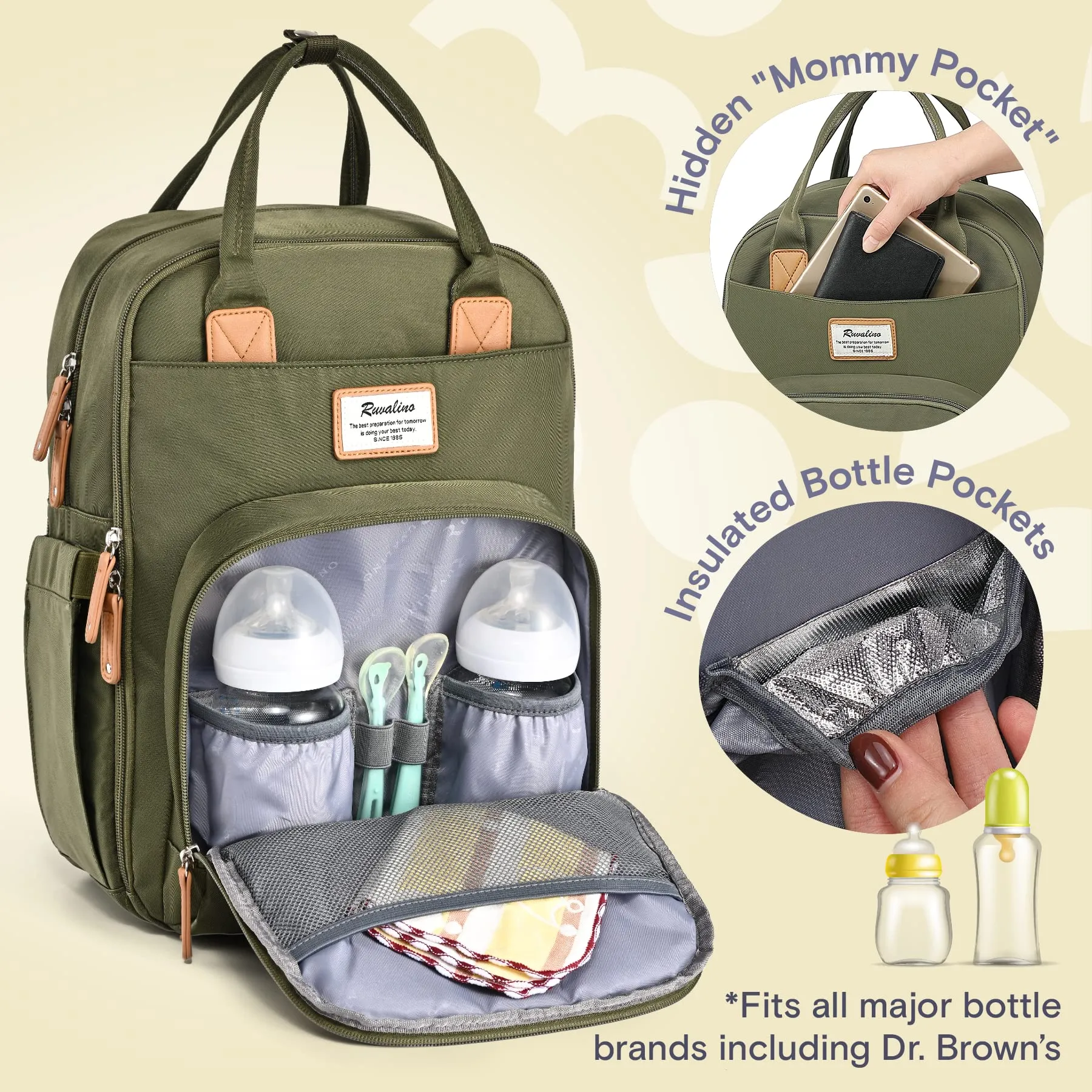 Ruvalino Classic Diaper Bag Backpack - Army Green