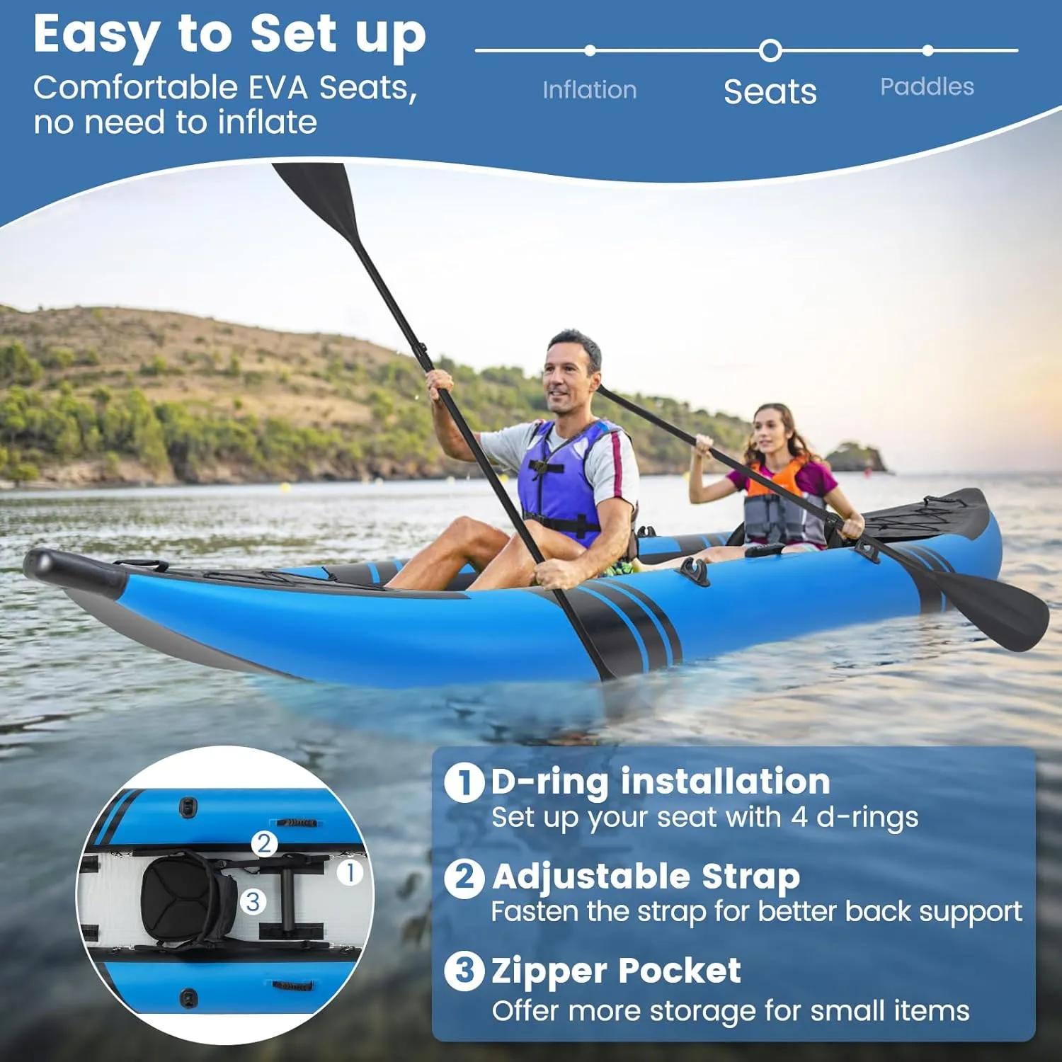 S AFSTAR Inflatable Kayak, 2 Person Canoe with 507 lbs Capacity, Drop-Stitch Floor, All Accessories & Carry Bag, 12.5 ft Large Sit in Tandem Kayak for Fishing, Camping & Exploring for Adults