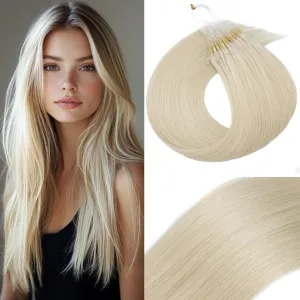 S-noilite U Tip Hair Extensions Human Hair Upgraded Micro Ring K Tip Hair Extensions Pre Bonded Nail Tip Keratin 50g/50 Stands 50g/50 Stands 14 Inch Platinum Blonde