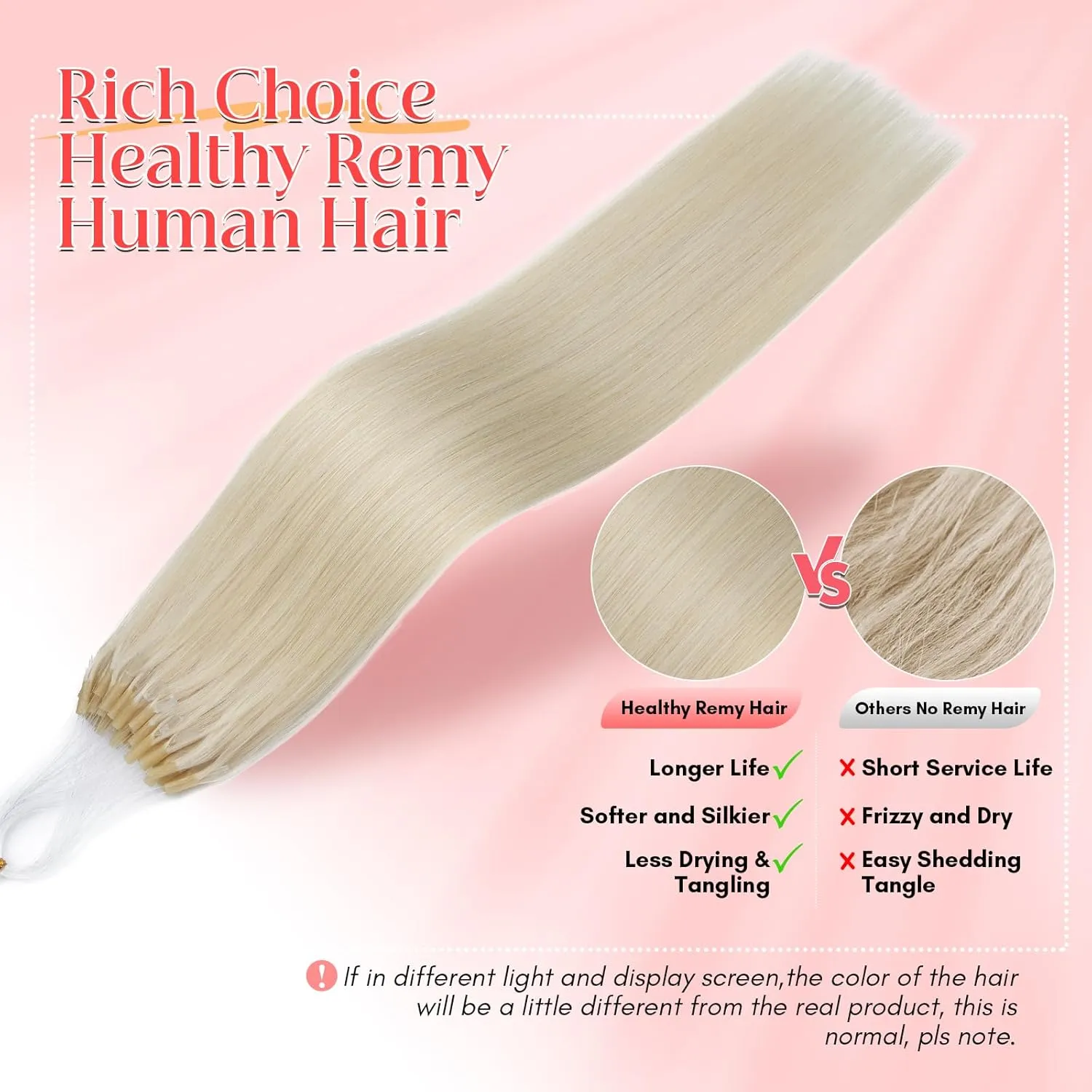 S-noilite U Tip Hair Extensions Human Hair Upgraded Micro Ring K Tip Hair Extensions Pre Bonded Nail Tip Keratin 50g/50 Stands 50g/50 Stands 14 Inch Platinum Blonde