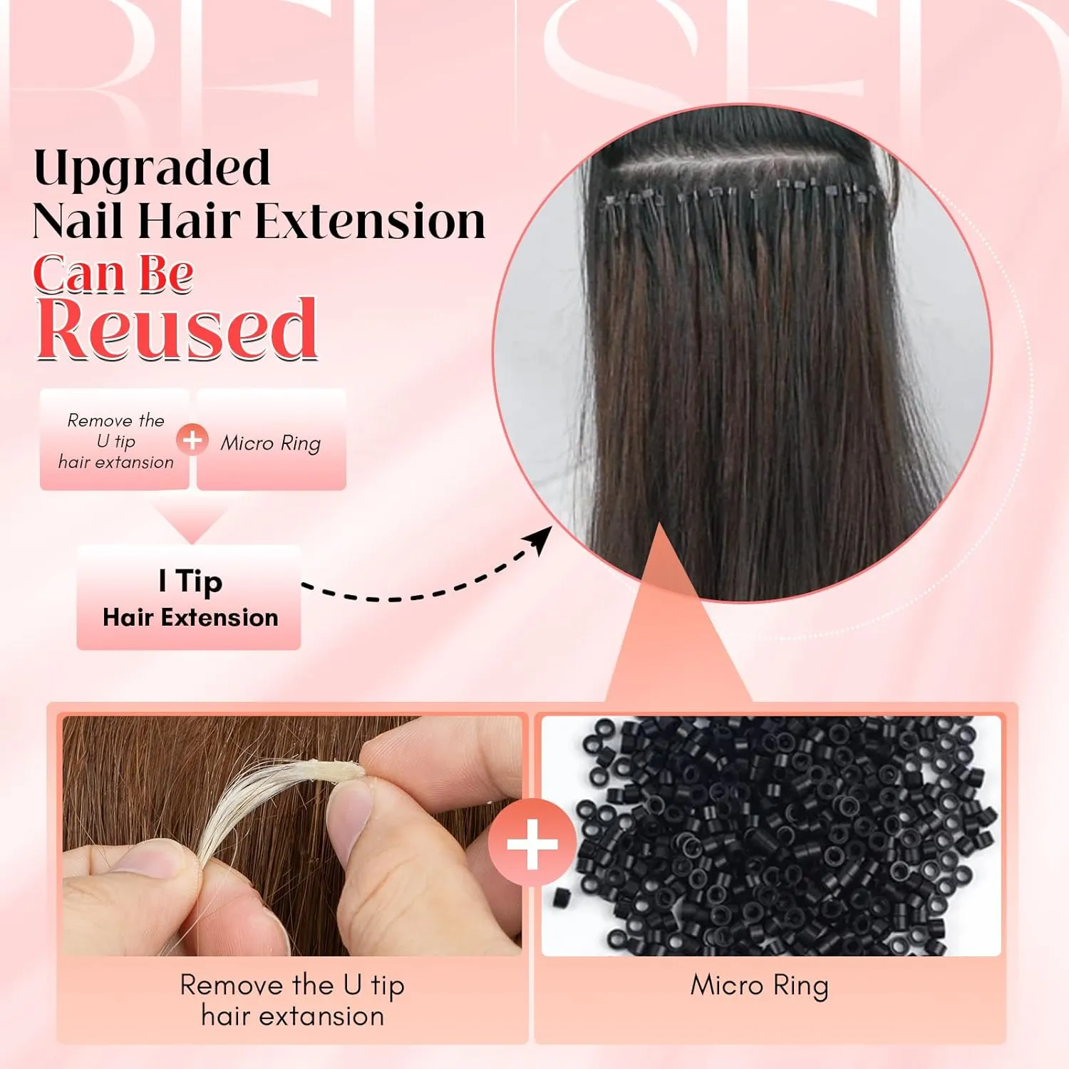 S-noilite U Tip Hair Extensions Human Hair Upgraded Micro Ring K Tip Hair Extensions Pre Bonded Nail Tip Keratin 50g/50 Stands 50g/50 Stands 14 Inch Platinum Blonde