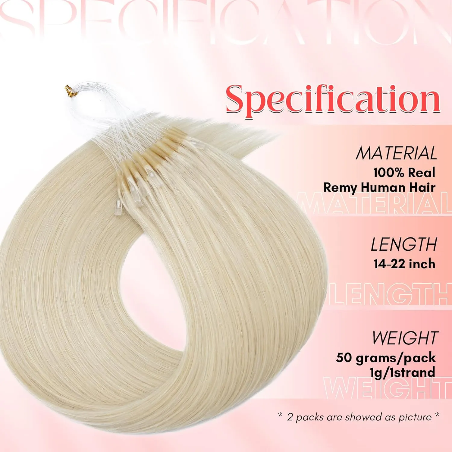 S-noilite U Tip Hair Extensions Human Hair Upgraded Micro Ring K Tip Hair Extensions Pre Bonded Nail Tip Keratin 50g/50 Stands 50g/50 Stands 14 Inch Platinum Blonde