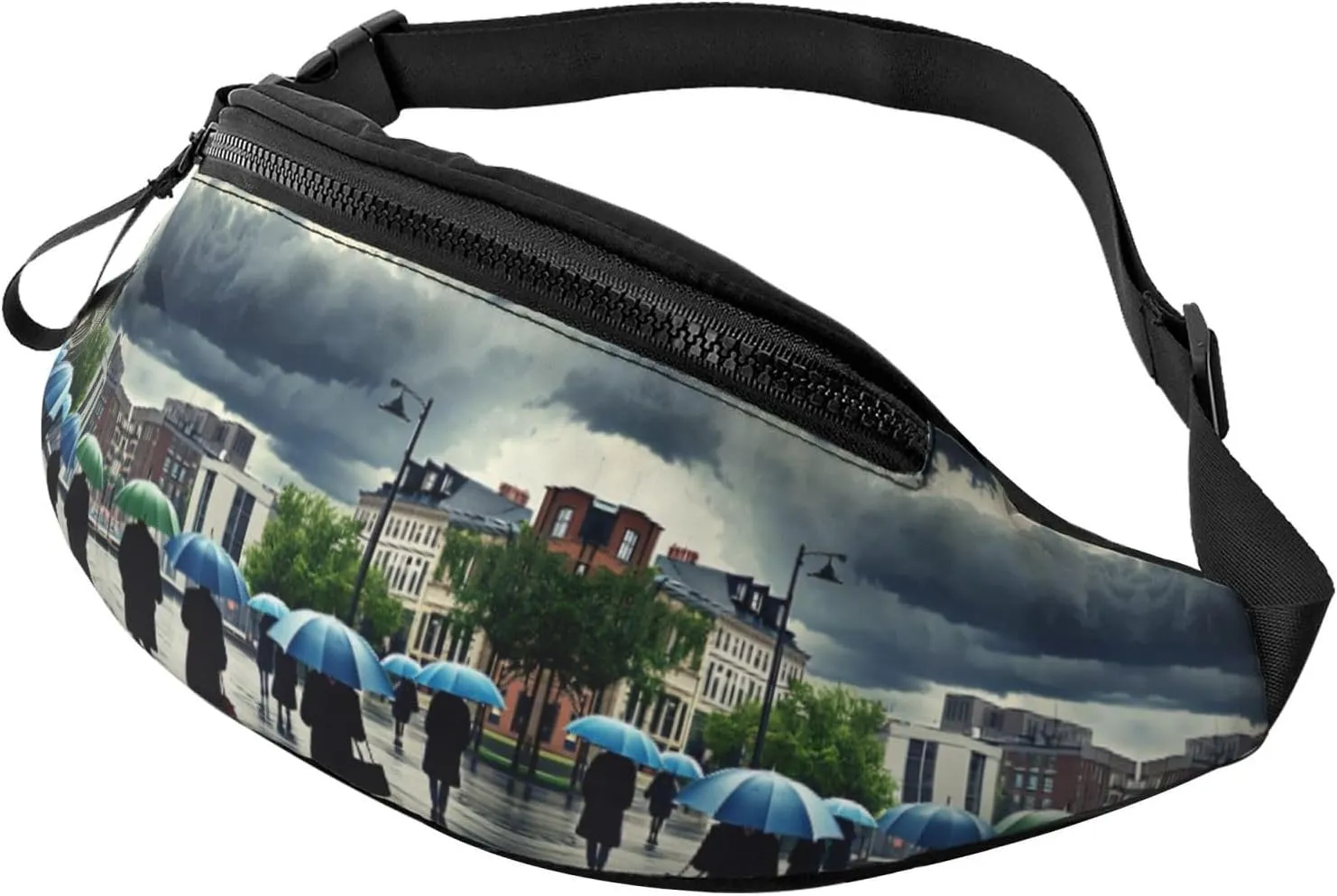Sadness Stormy Day Umbrellas Print Fanny Pack for Unisex, Funny Casual Crossbody Waist Bag for Running, Travel, On Foot, Gifts