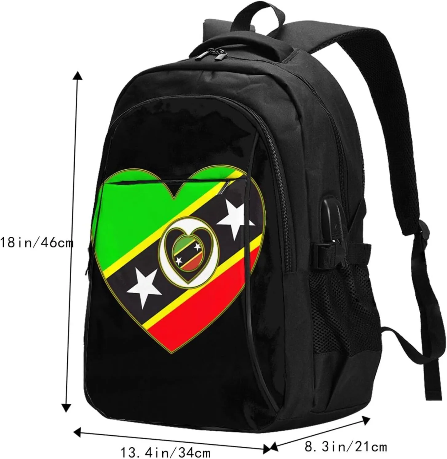 Saint Kitts Nevis Flag Business Laptop Backpack Travel Backpacks Outdoor Rucksack Large Bag Daypack with USB Charging Port Multi-Pocket for Hiking Camping