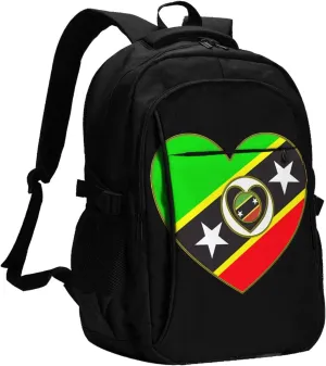 Saint Kitts Nevis Flag Business Laptop Backpack Travel Backpacks Outdoor Rucksack Large Bag Daypack with USB Charging Port Multi-Pocket for Hiking Camping