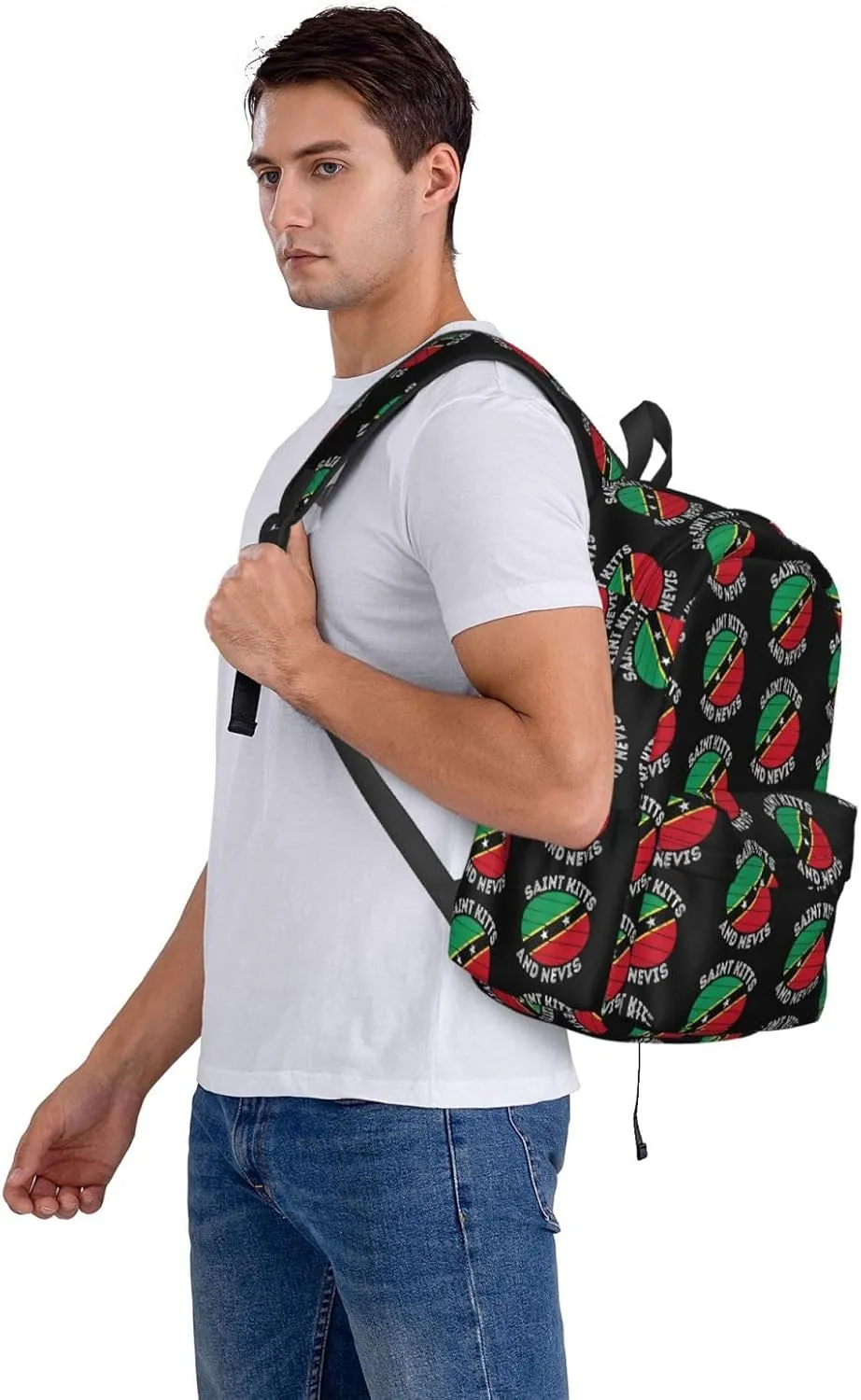 Saint Kitts Nevis Roots Flag Casual Backpack Large Capacity Travel Backpacks Laptop Daypack Commuter Rucksack Adjustable Strap Sports Bags for Hiking Biking