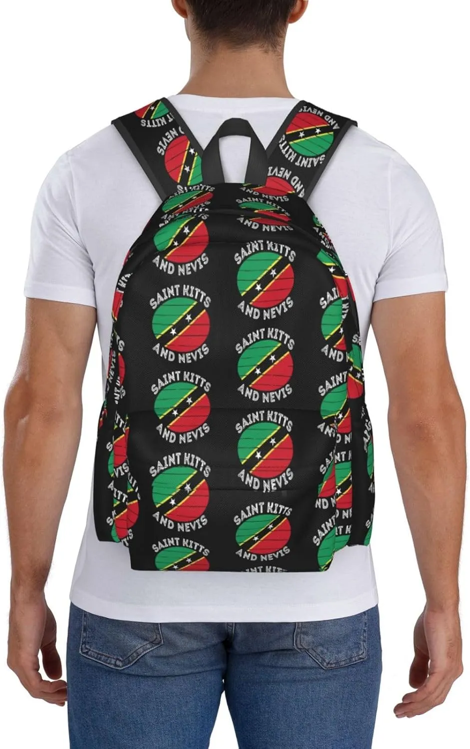 Saint Kitts Nevis Roots Flag Casual Backpack Large Capacity Travel Backpacks Laptop Daypack Commuter Rucksack Adjustable Strap Sports Bags for Hiking Biking