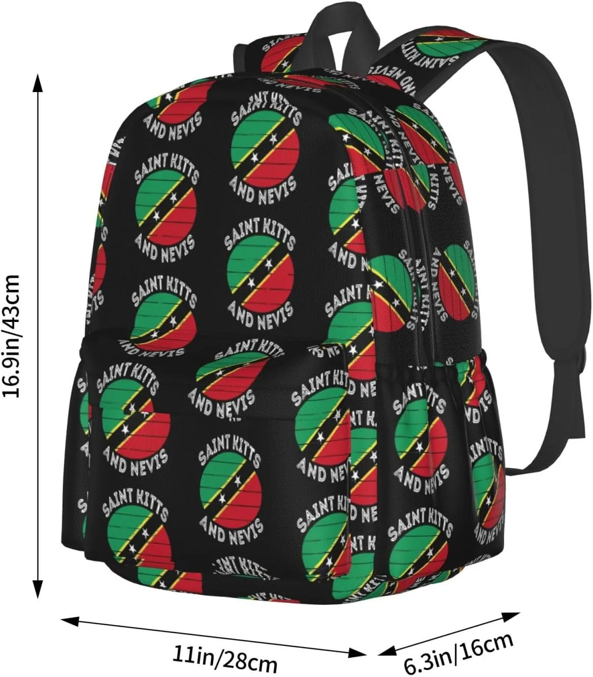 Saint Kitts Nevis Roots Flag Casual Backpack Large Capacity Travel Backpacks Laptop Daypack Commuter Rucksack Adjustable Strap Sports Bags for Hiking Biking