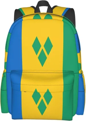 Saint Vincent Grenadines Flag Casual Backpack Large Capacity Travel Backpacks Laptop Daypack Commuter Rucksack Adjustable Strap Sports Bags for Hiking Biking