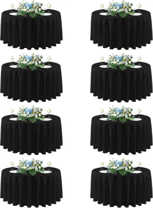 sancua 90 Inch Round Tablecloth Black, 8 Pack - Circle Polyester Fabric Table Cloth for Wedding Party Reception Banquet Birthday, Washable Formal Table Cover (Fit 30-72 Inch Tables)