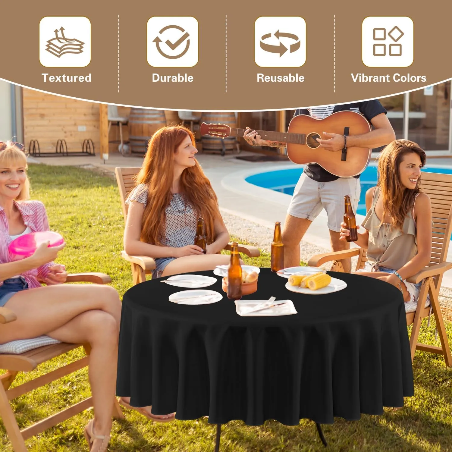 sancua 90 Inch Round Tablecloth Black, 8 Pack - Circle Polyester Fabric Table Cloth for Wedding Party Reception Banquet Birthday, Washable Formal Table Cover (Fit 30-72 Inch Tables)