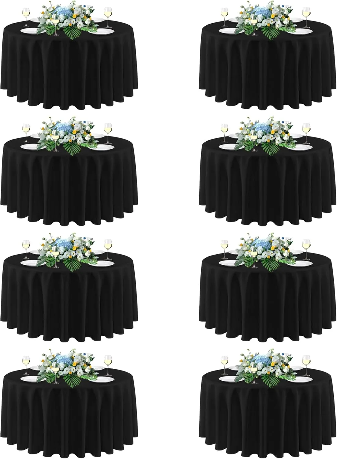 sancua 90 Inch Round Tablecloth Black, 8 Pack - Circle Polyester Fabric Table Cloth for Wedding Party Reception Banquet Birthday, Washable Formal Table Cover (Fit 30-72 Inch Tables)