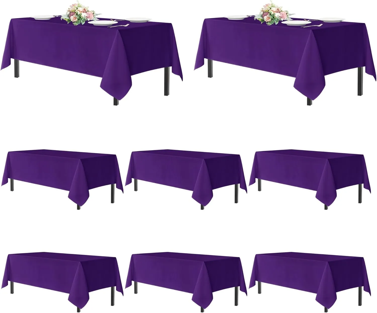 sancua Purple Tablecloths for 6 Foot Rectangle Tables, 8 Pack - Washable Polyester Fabric Table Cloth for Wedding Party, Birthday, Banquet Reception, 54x108 Inch