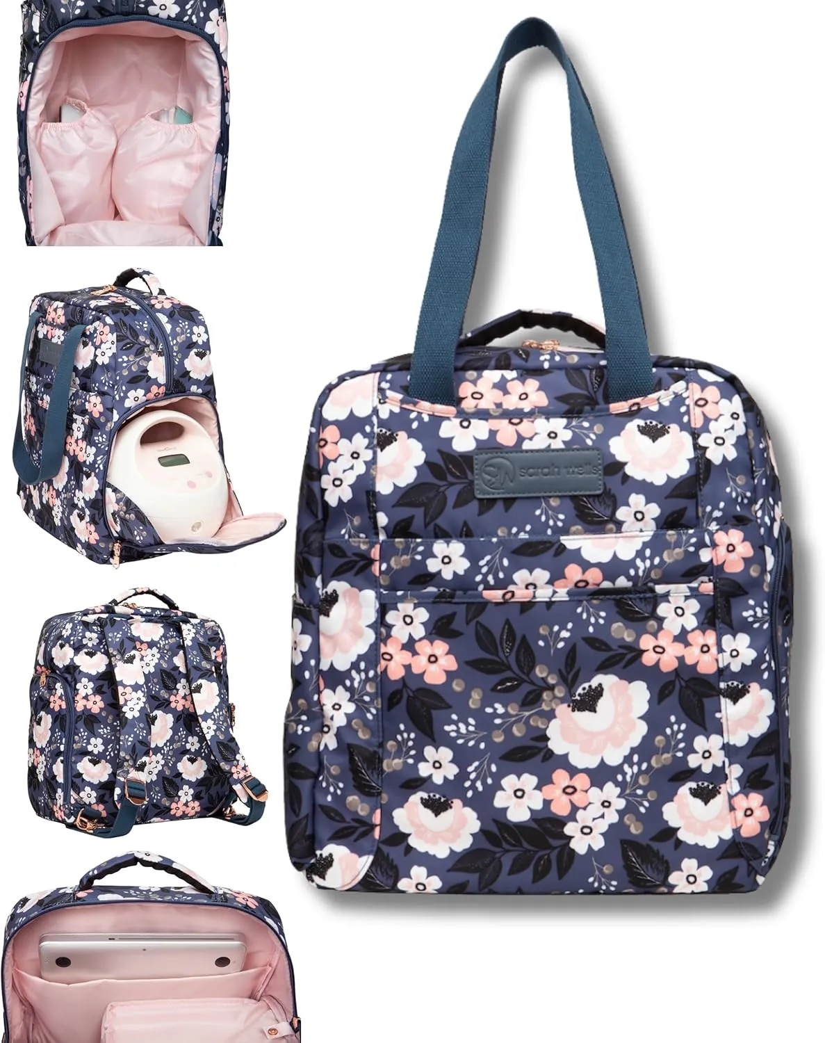 Sarah Wells Kelly Convertible Breast Pump Bag and Backpack with Carrying Handles - 1 Count (Pack of 1) - Le Floral