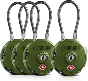 Savior Equipment Quality TSA-Approved 3-Digit Combination Cable Travel Luggage Locks for Rifle Bag Firearm Gun Case Accessories Ammo Boxes Outdoor Storage, Olive Drab Green, 4-Pack