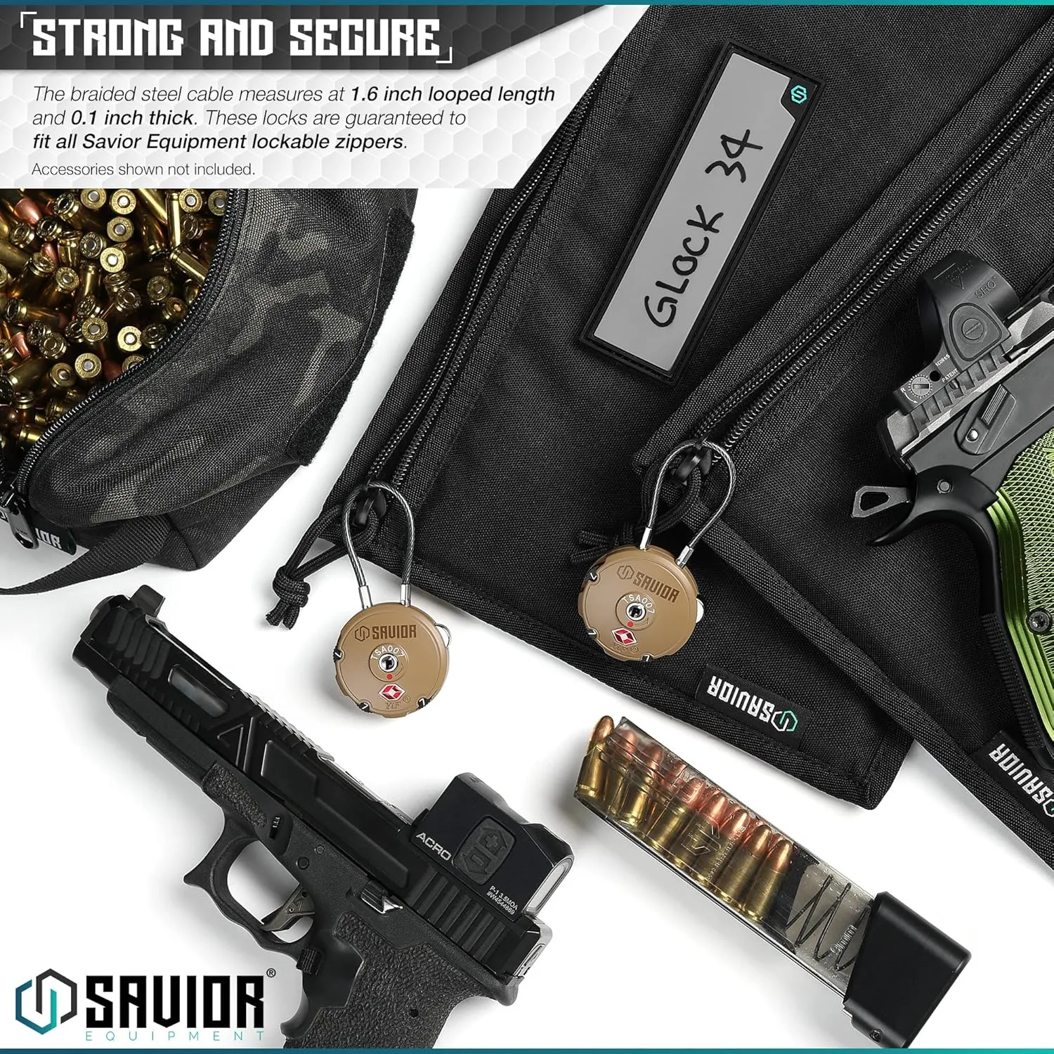 Savior Equipment Quality TSA-Approved 3-Digit Combination Cable Travel Luggage Locks for Rifle Bag Firearm Gun Case Accessories Ammo Boxes Outdoor Storage, Olive Drab Green, 4-Pack
