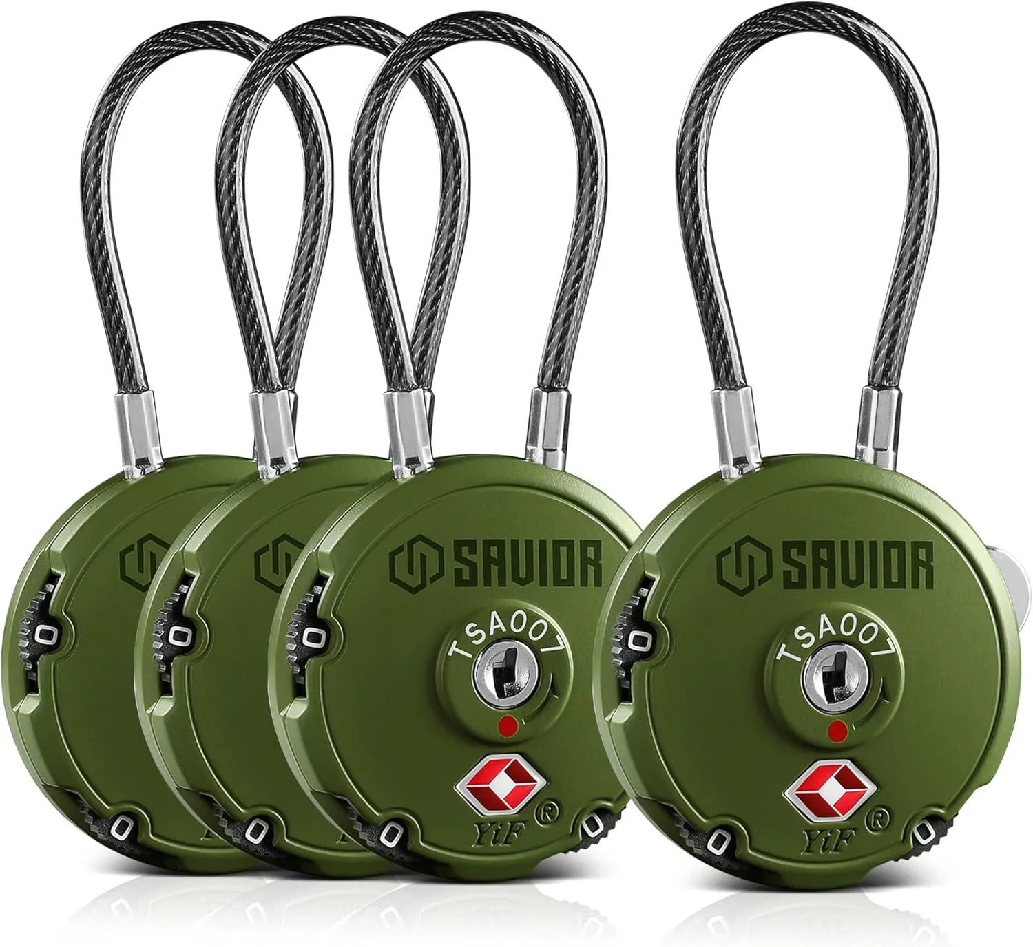 Savior Equipment Quality TSA-Approved 3-Digit Combination Cable Travel Luggage Locks for Rifle Bag Firearm Gun Case Accessories Ammo Boxes Outdoor Storage, Olive Drab Green, 4-Pack