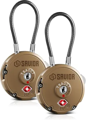 Savior Equipment Quality TSA-Approved 3-Digit Combination Cable Travel Luggage Locks for Rifle Bag Firearm Gun Case Accessories Ammo Boxes Outdoor Storage, RAL 8000 Tan, 2-Pack