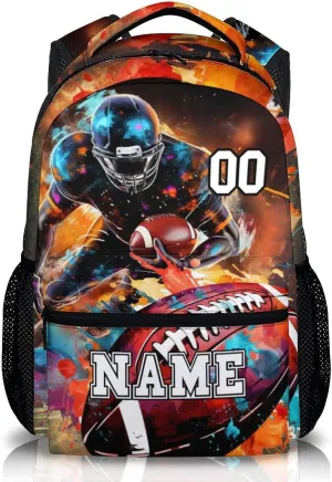 School Backpack for Boys, Custom Football Backpacks with Name for Kids Age 6-18, Sports Bookbag for Primary, Middle High Senior School Students, 17 Inch Large Capacity Schoolbag Gifts