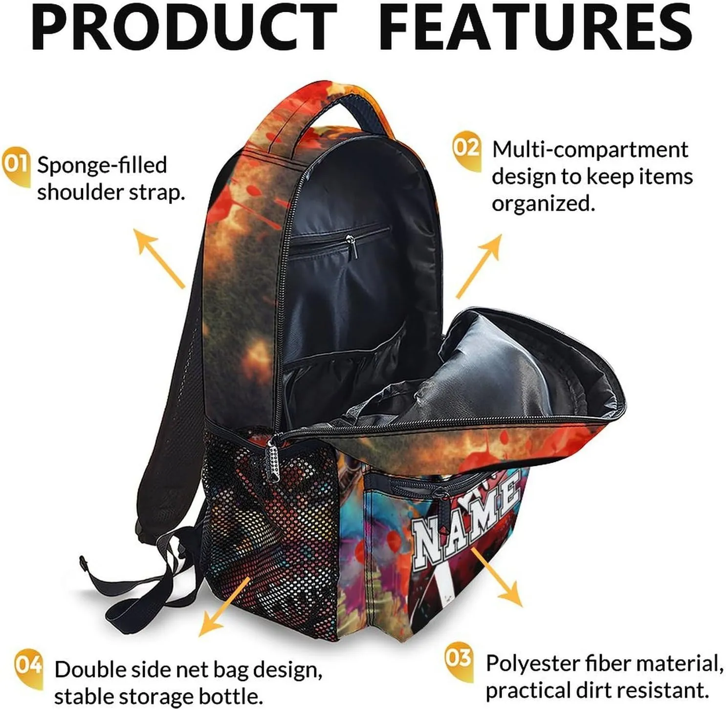School Backpack for Boys, Custom Football Backpacks with Name for Kids Age 6-18, Sports Bookbag for Primary, Middle High Senior School Students, 17 Inch Large Capacity Schoolbag Gifts