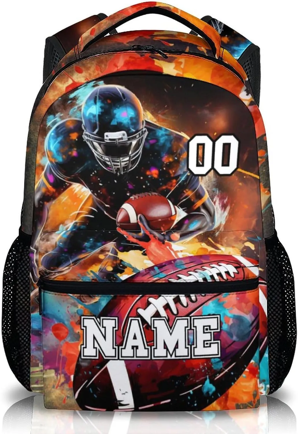 School Backpack for Boys, Custom Football Backpacks with Name for Kids Age 6-18, Sports Bookbag for Primary, Middle High Senior School Students, 17 Inch Large Capacity Schoolbag Gifts