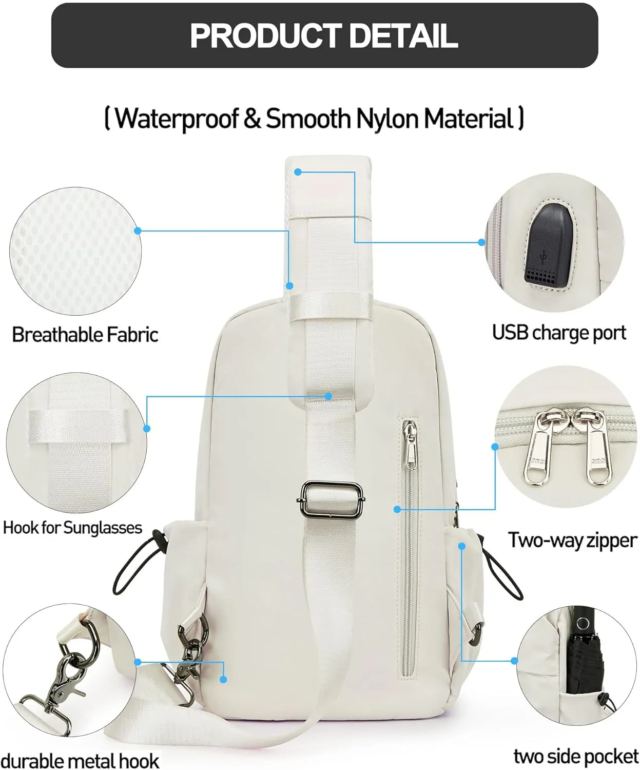 SEAFEW Tactical Backpacks Small Sling Bag Crossbody Backpack Shoulder Bag for Men Women, Multipurpose Anti-Theft Cross Body Chest Bags, One Strap Backpack for Walking Biking Travel Cycling Off White