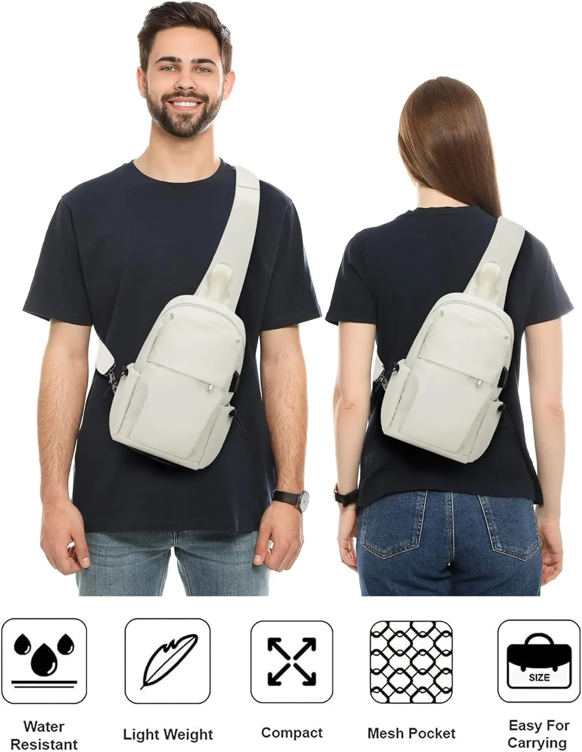 SEAFEW Tactical Backpacks Small Sling Bag Crossbody Backpack Shoulder Bag for Men Women, Multipurpose Anti-Theft Cross Body Chest Bags, One Strap Backpack for Walking Biking Travel Cycling Off White