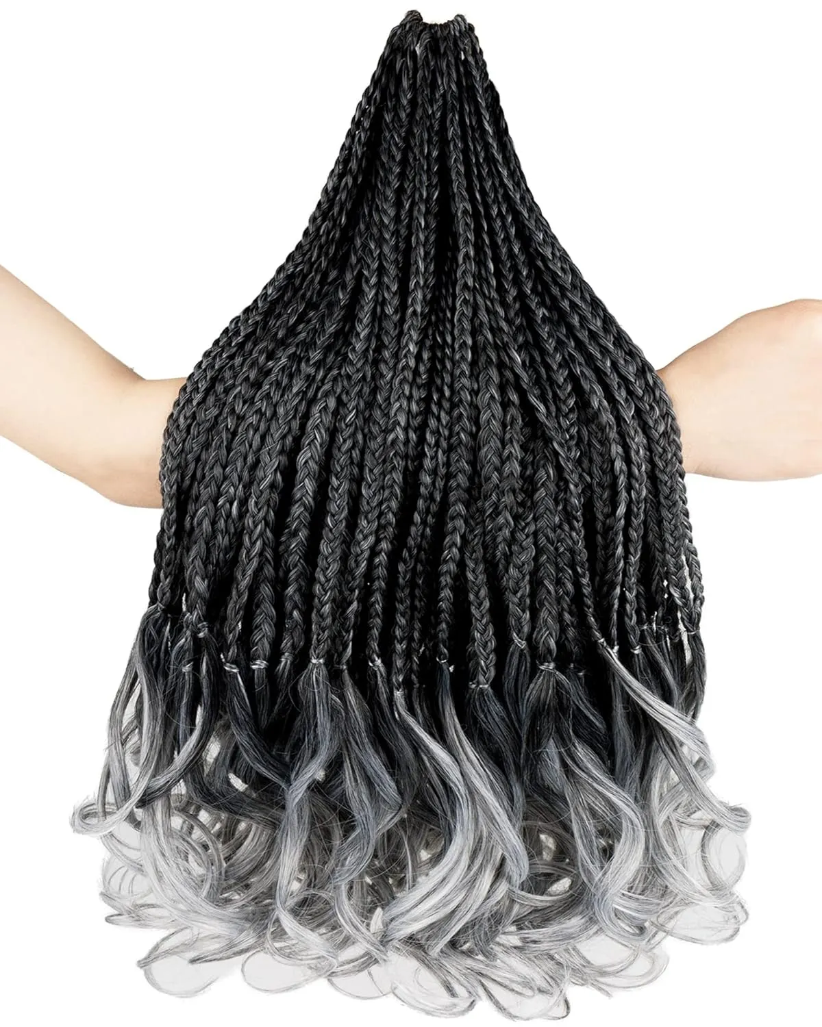 self-tanners Crochet Braids for Black Women-18 Inches 8 Packs Goddess Box Braids,Ombre Gray Soft Pre Looped Braided Synthetic Hair Extensions with Curly Wavy Ends(18"-8 Packs,Tgray)