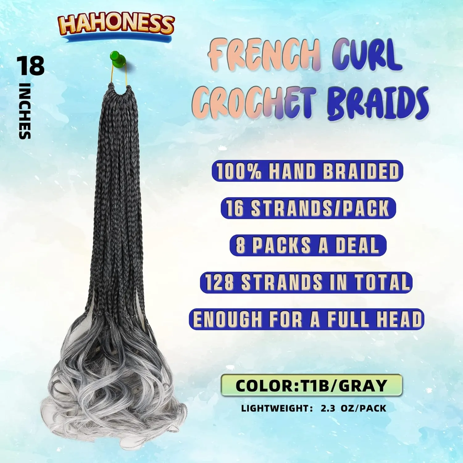 self-tanners Crochet Braids for Black Women-18 Inches 8 Packs Goddess Box Braids,Ombre Gray Soft Pre Looped Braided Synthetic Hair Extensions with Curly Wavy Ends(18"-8 Packs,Tgray)