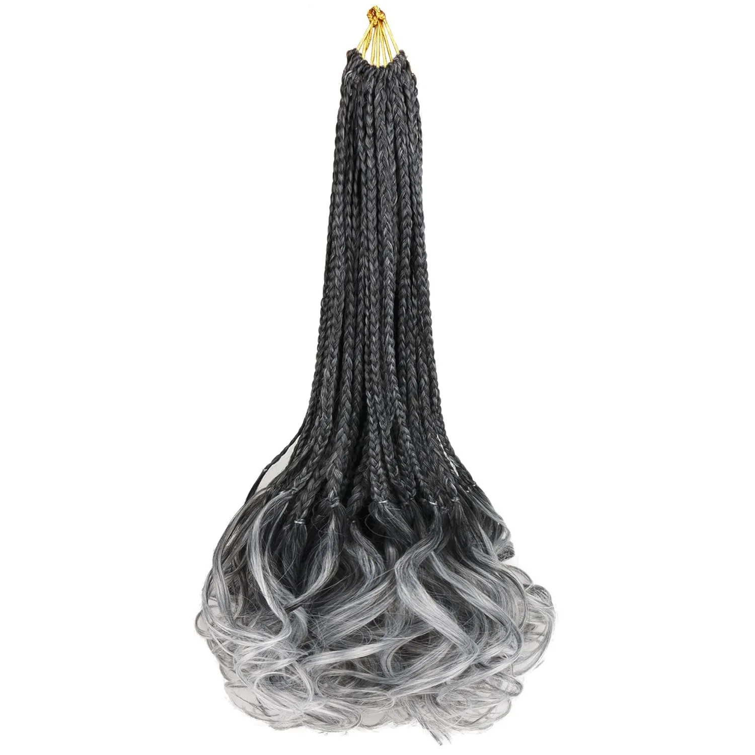 self-tanners Crochet Braids for Black Women-18 Inches 8 Packs Goddess Box Braids,Ombre Gray Soft Pre Looped Braided Synthetic Hair Extensions with Curly Wavy Ends(18"-8 Packs,Tgray)