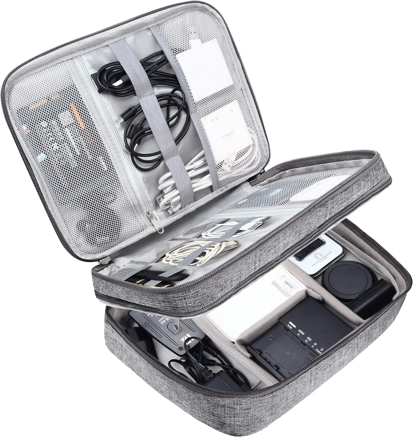 SELLYFELLY Electronic Bag Travel Cable Accessories Bag Waterproof Double Layer Electronics Organizer Portable Storage Case for Cable, Cord, Charger, Phone, Adapter, Power Bank, Kindle, Hard Drives