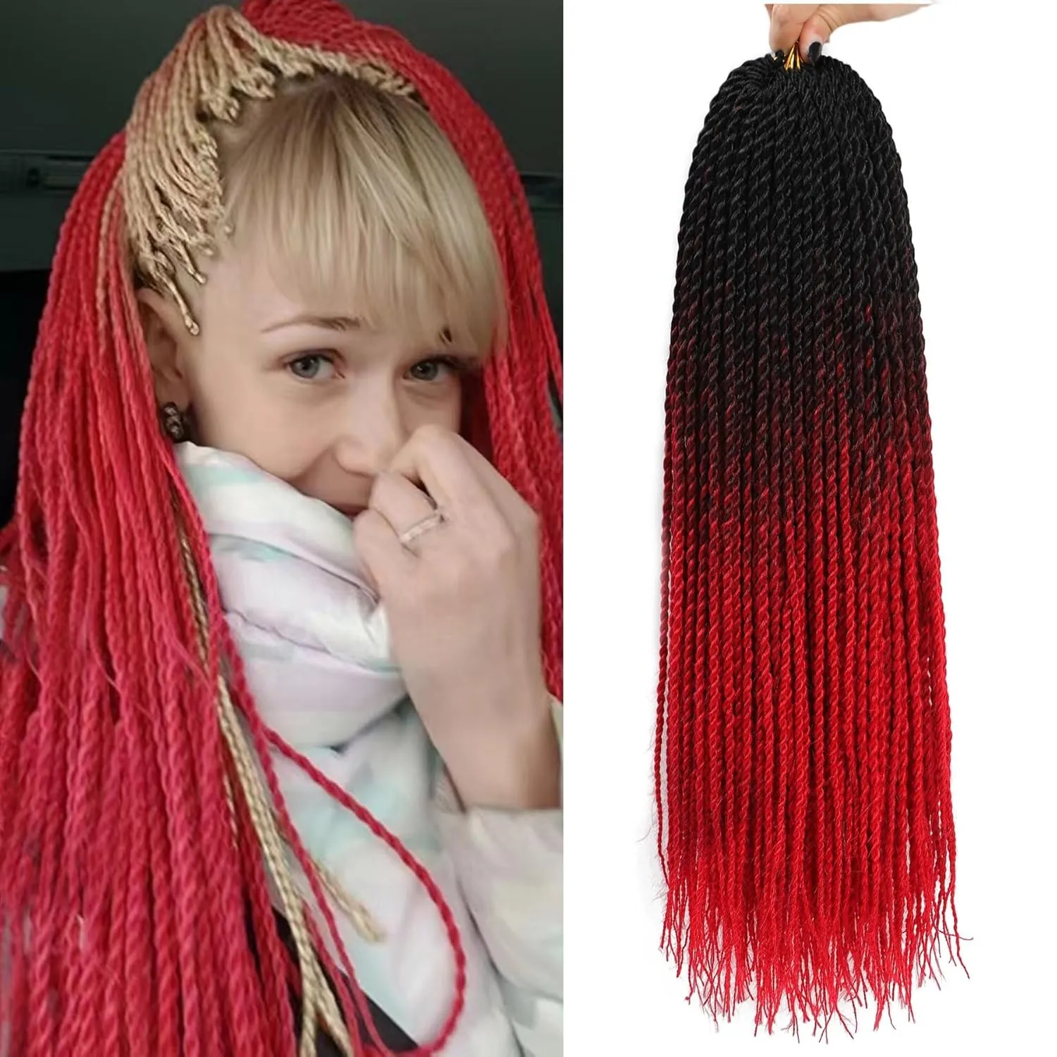 Senegalese Twist Crochet Hair-5 Packs 18 Inch Ombre Red Senegalese Twist Crochet Braids For Women Human Hair,Pre Looped Crochet Braids, Colorful Synthetic Twist Crochet Hair(18in,1B/Red#)