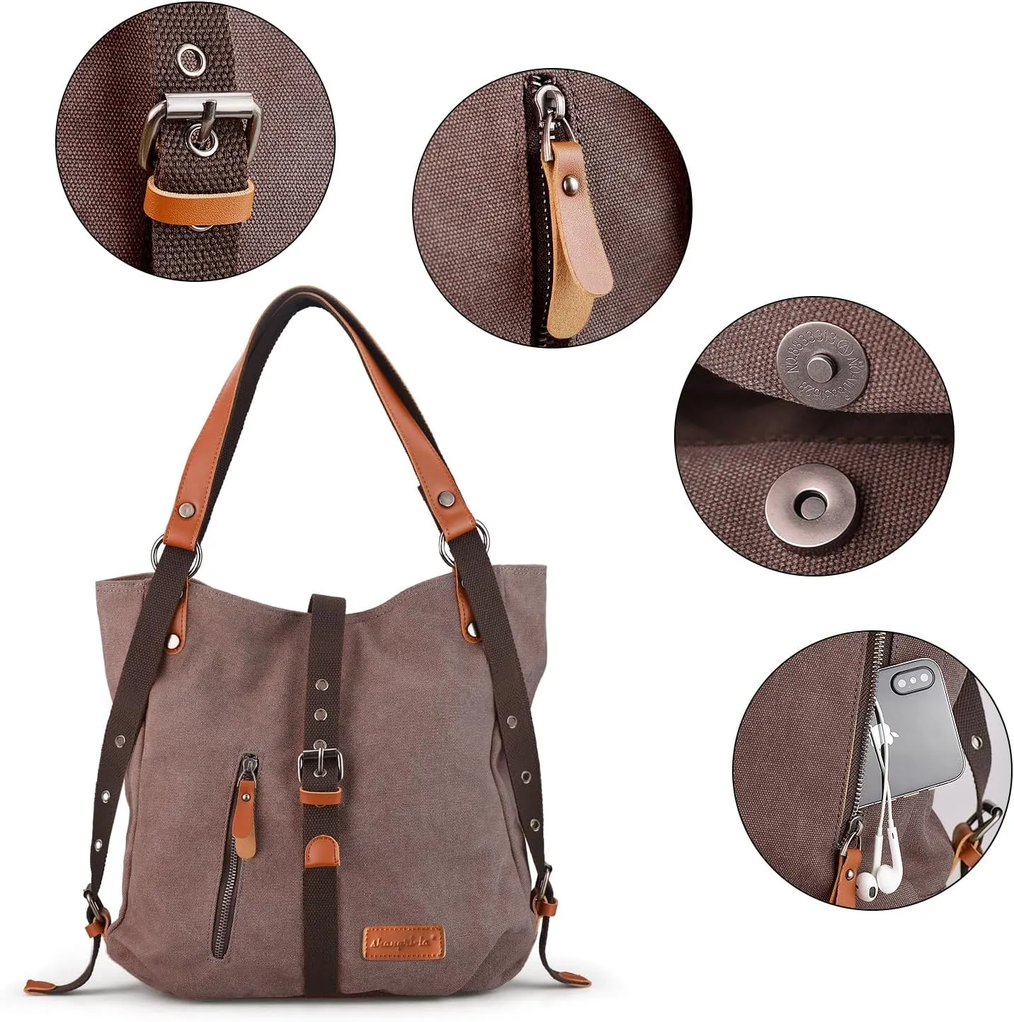 SHANGRI-LA Canvas Tote Handbag Casual Purse Shoulder Bag for Women Convertible Backpack