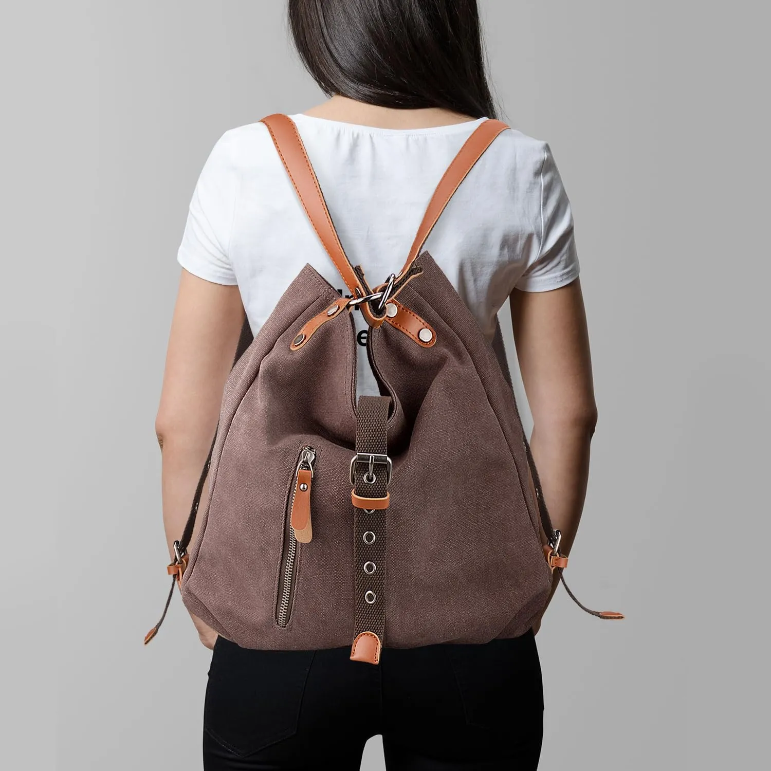 SHANGRI-LA Canvas Tote Handbag Casual Purse Shoulder Bag for Women Convertible Backpack