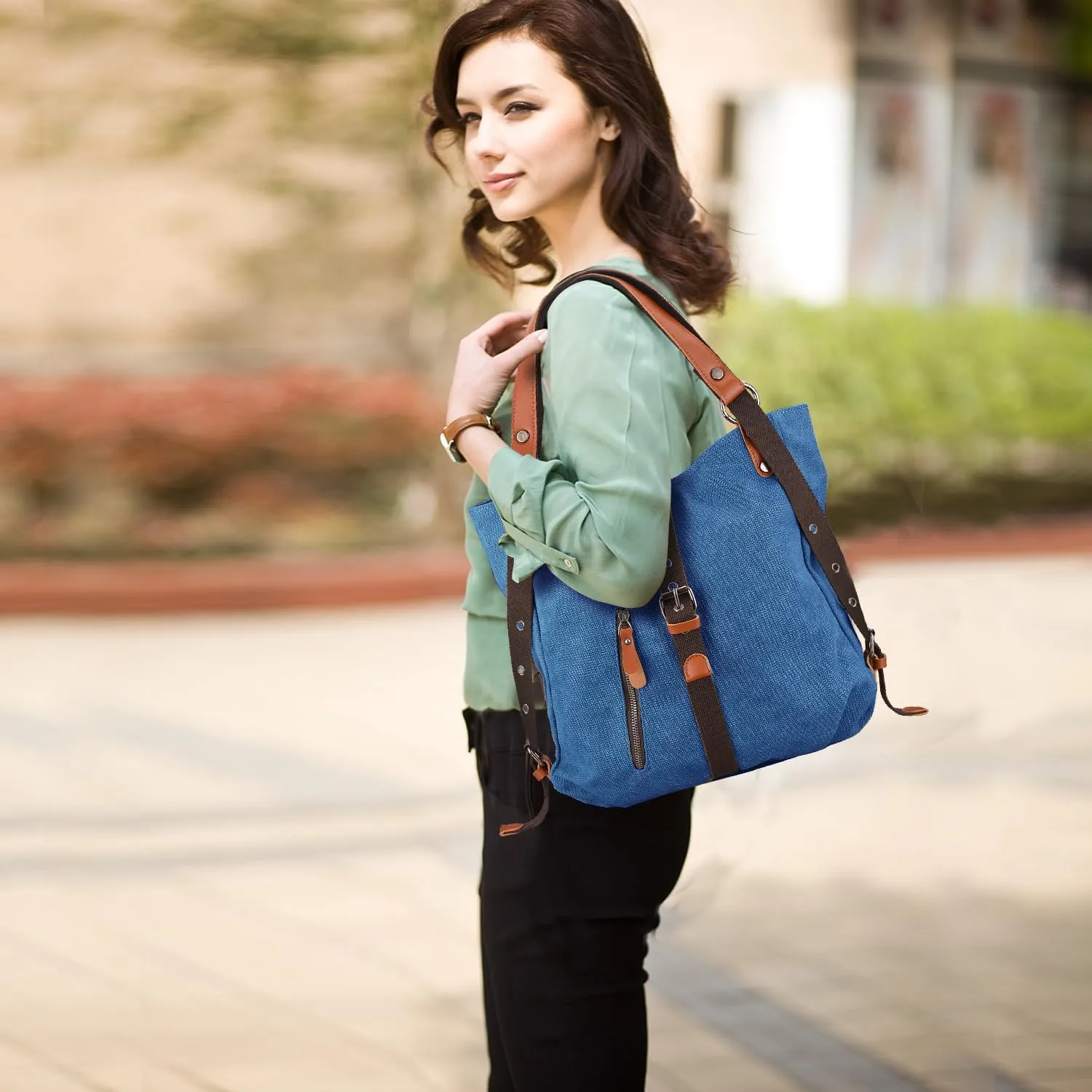 SHANGRI-LA Canvas Tote Handbag Casual Purse Shoulder Bag for Women Convertible Backpack