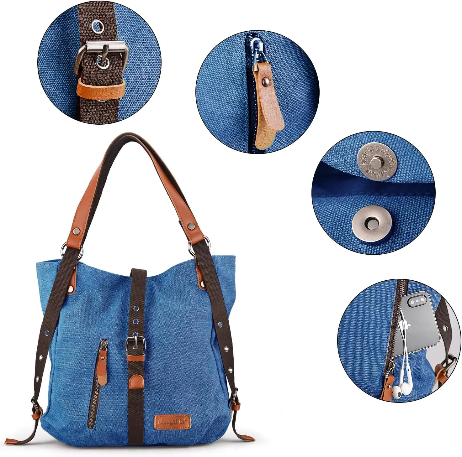 SHANGRI-LA Canvas Tote Handbag Casual Purse Shoulder Bag for Women Convertible Backpack