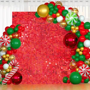 Shimmer Backdrop Iridescent Red Backdrop Shimmer Wall Backdrop Panels Christmas Background for Bachelorette Party Bridal Shower Stage Christmas Backdrop Panel Decor (12 Packs)