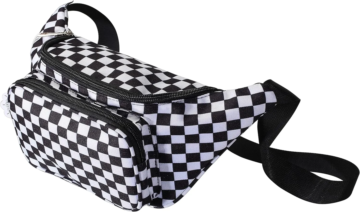 Shiny Neon Fanny Bag for Women Rave Festival Hologram Bum Travel Waist Pack Black and White Checkered
