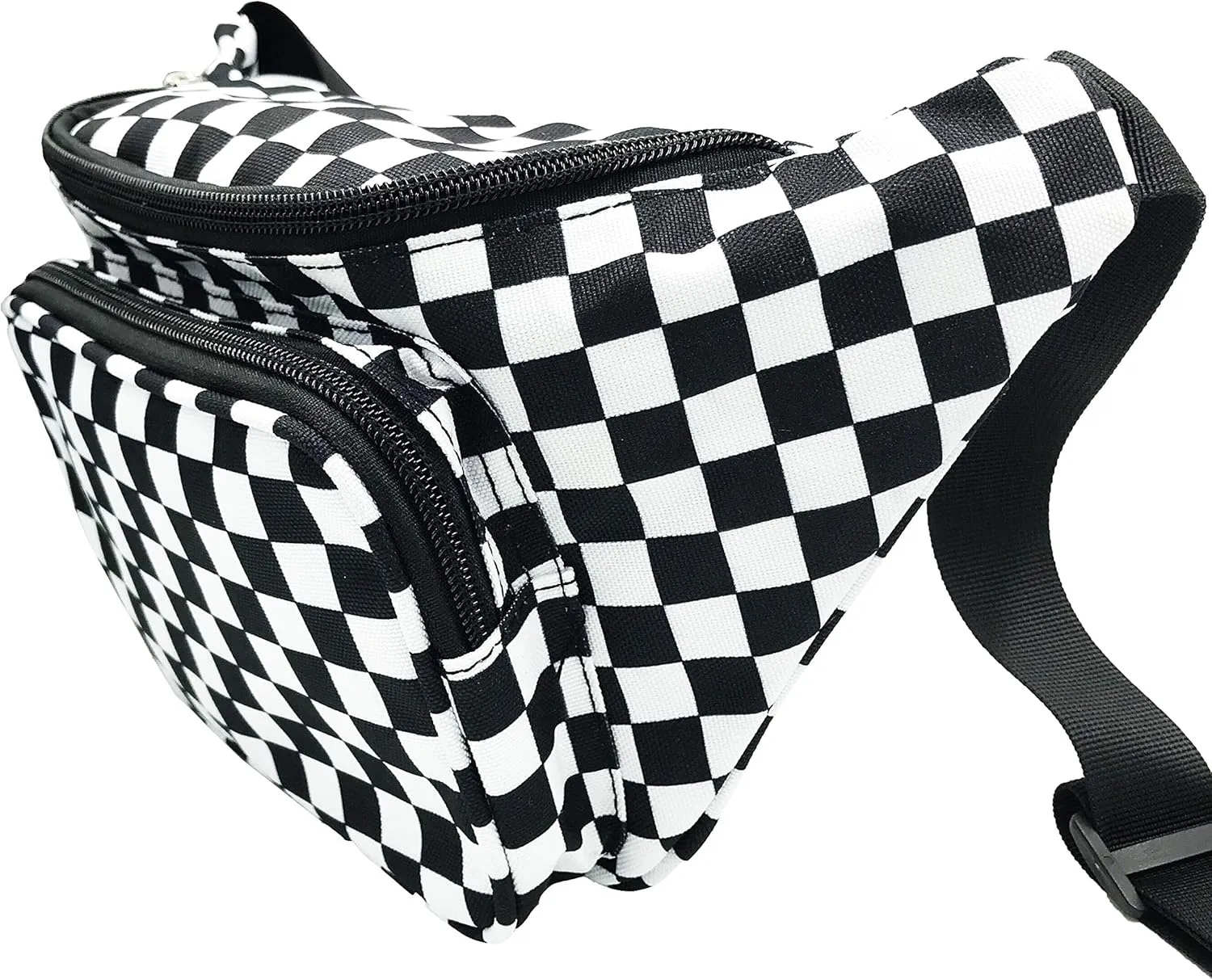 Shiny Neon Fanny Bag for Women Rave Festival Hologram Bum Travel Waist Pack Black and White Checkered