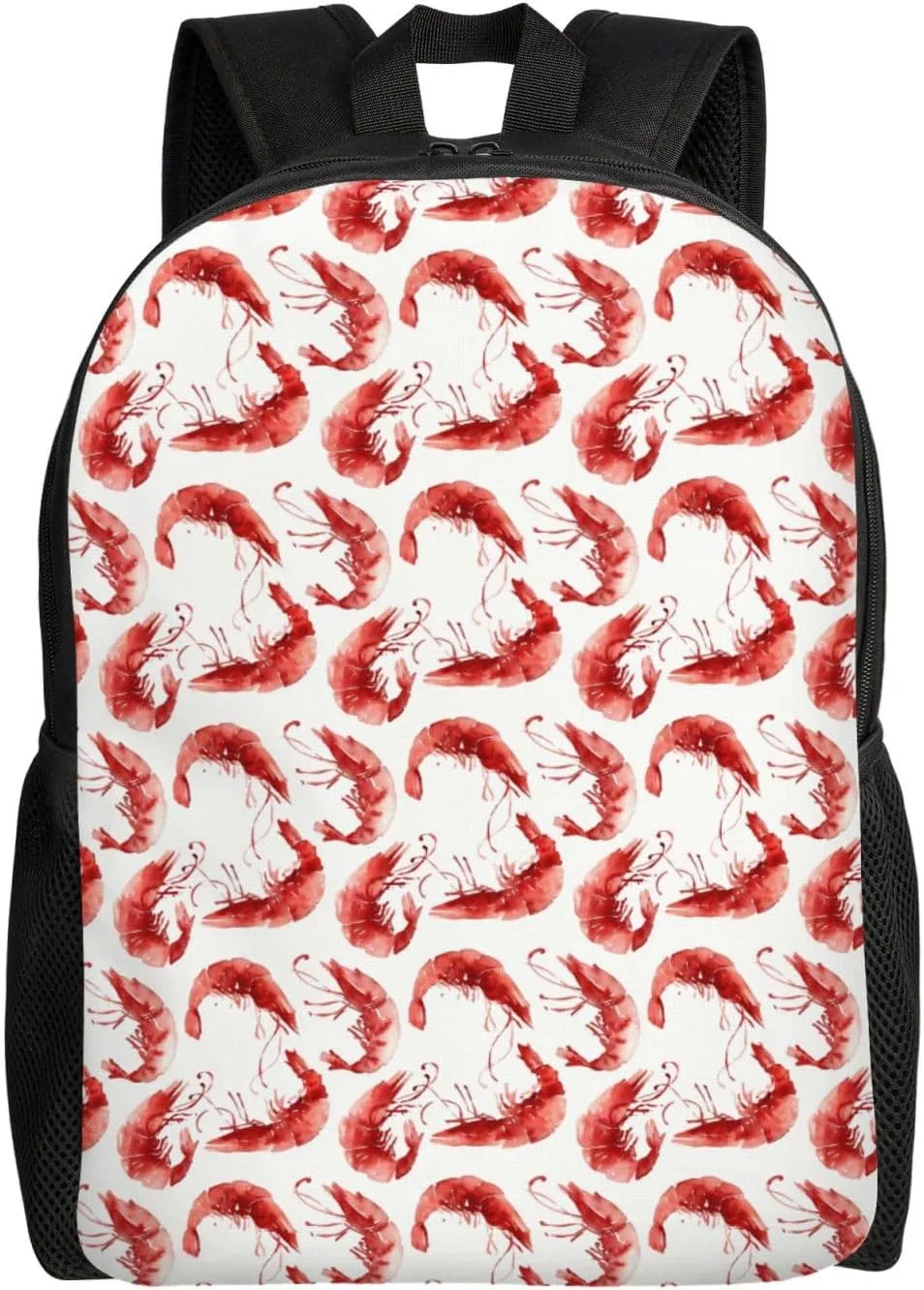 Shrimp Pattern Sea Food Backpack for Women Men Worker Teacher Business Travel Backpacks Shoulders Bag Daypack Bookbag with Mesh Pockets