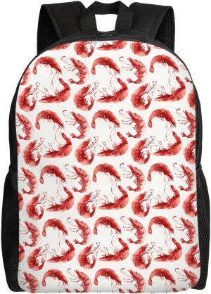 Shrimp Pattern Sea Food Backpack for Women Men Worker Teacher Business Travel Backpacks Shoulders Bag Daypack Bookbag with Mesh Pockets